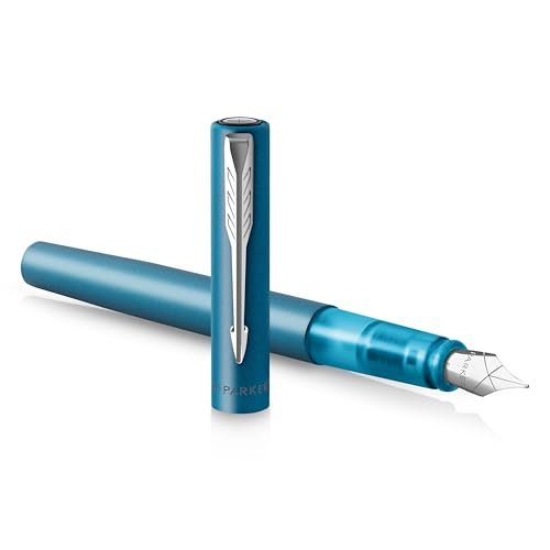 Parker pluma estilográfica Vector XL | Laca de color verde azulado metálico sobre latón | Plumín mediano con recambio de tinta azul | Estuche de regalo