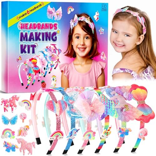 Pourbibi Regalo Niñas 3 4 5 6 7 8 9 10 Años - Unicornio Kit de Diademas para Niñas, Kit Diademas Niña 4 5 6 7 8 9 Años,Regalos para Niñas Hacer DIY Juguetes 3-10 Años, Set de Accesorios para el Pelo