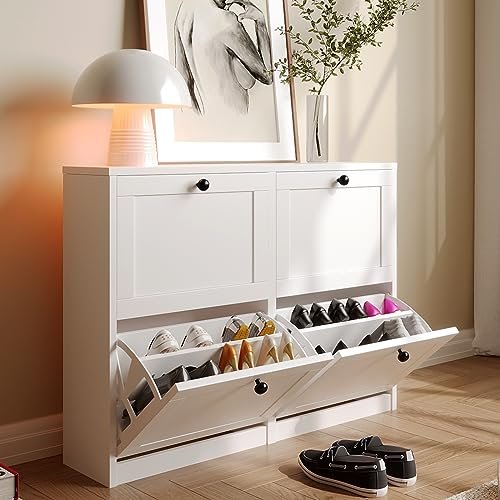 VOWNER Zapatero Estrecho Mueble Zapatero 105x24x80cm (Blanco)